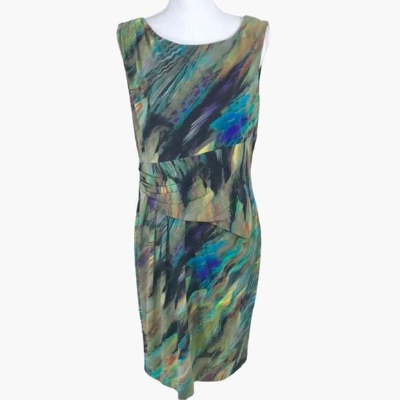 Marvin Richards Women's Size 6 -8 Abstract Sleeveless Sheath Dress Peacock - Picture 1 of 7